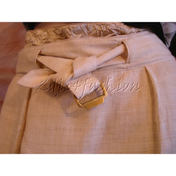 $1180 YVES SAINT LAURENT YSL Tan Silk Ruffle Trim Belted Skirt 10 - Picture 2 of 8